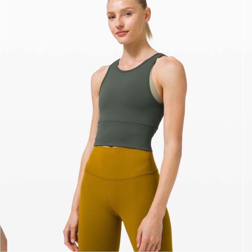 Lululemon Athletica Power Pivot Reversible Deep Green Crop Top